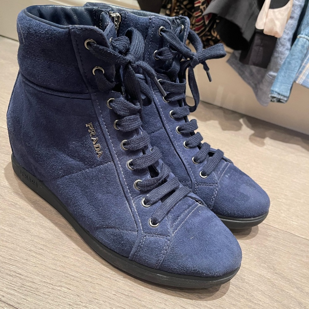 PRADA HIGH TOP SNEAKERS HALF-BOOTS WEDGE HEEL